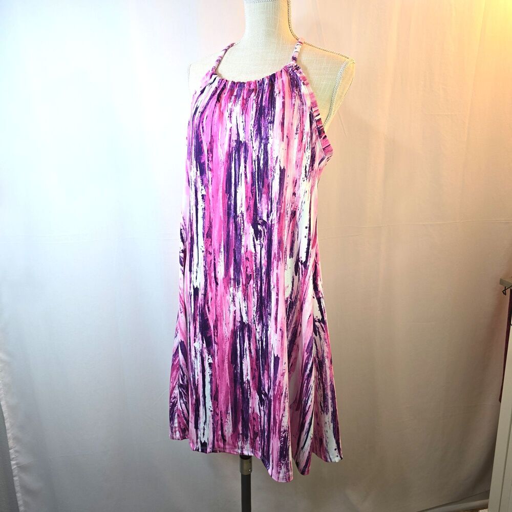 Peace & Pearls Athletic Dress Size Large Shelf Bra Stretch Purple Pink Summer